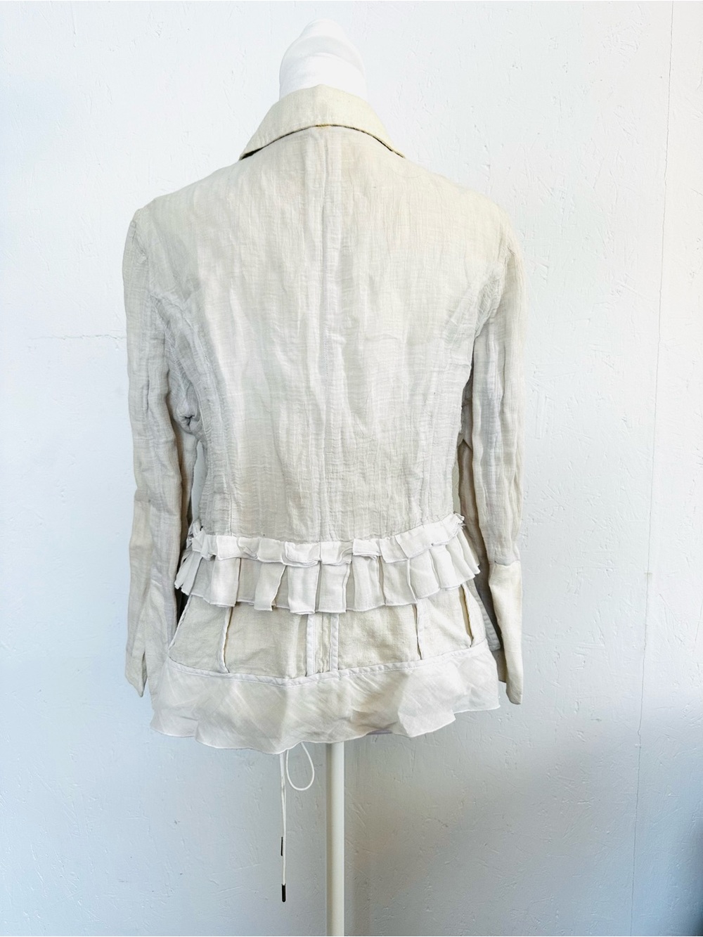 Cream Linen Ruffle-Trim Blazer - Picture 3 of 5